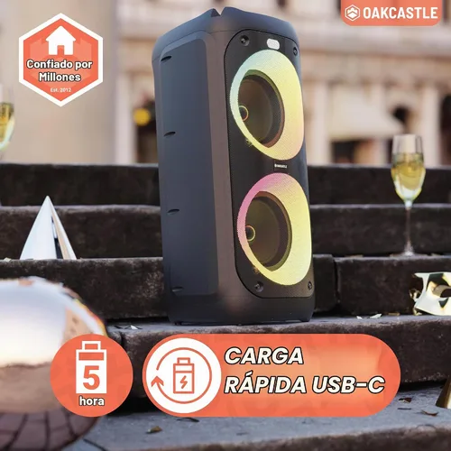Vista 5 de Altavoz portátil Bluetooth para fiesta Potencia de 80W y batería recargable de hasta 5H Gran altavoz Bluetooth 2.0 con micrófono con cable
