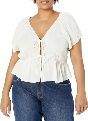 Vista 5 de The Drop Elize - Blusa de crepé con manga abombada y lazo frontal para mujer