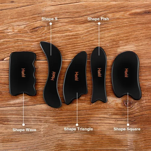 Vista 2 de Maxdot Juego de 5 herramientas de masaje Gua Sha, herramientas de masaje de raspado, piedra Guasha para terapia física de cara, espalda, cuello