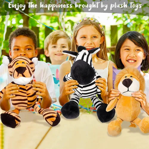 Vista 7 de Juego de 5 animales de peluche de safari, incluye leones, tigre, elefantes, cebras y jirafas, animales salvajes de 11.8 pulgadas, juguetes suaves