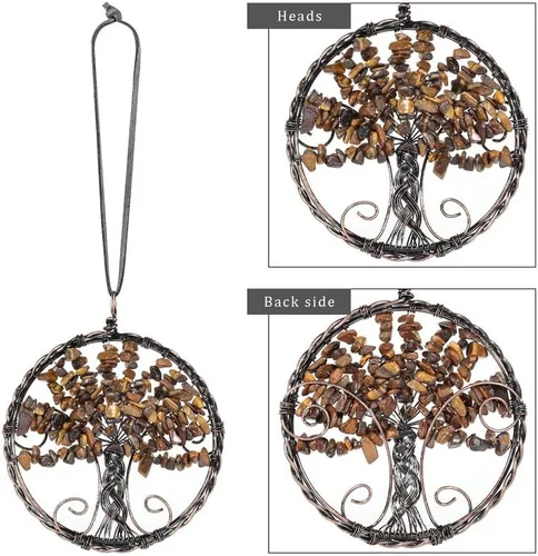 Vista 3 de Árbol de la vida con piedra de cristal curativo, adorno colgante para el hogar, oficina, automóvil, decoración colgante para Feng Shui, decoración