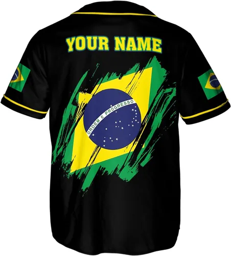 Vista 3 de Paniprints - Camiseta de béisbol de Brasil personalizada en 3D, bandera brasileña, bandeira, bandeira, camiseta de fútbol para hombres y mujeres