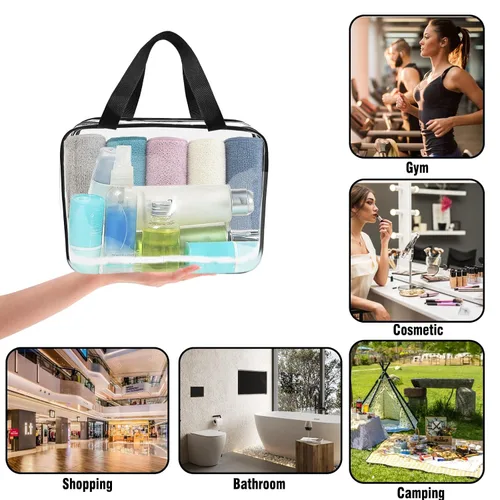 Vista 6 de APREUTY Bolsas de maquillaje transparentes, aprobadas por la TSA, juego de 3 bolsas de maquillaje grandes de PVC transparente con asa de cremallera