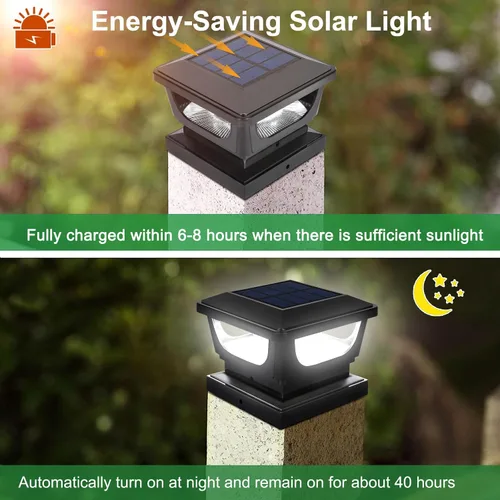Vista 3 de Luces solares para postes de metal de 3 x 3 pulgadas y valla de vinilo de madera de 4 x 4, paquete de 2 – IP65 impermeable, brillante 120 lúmenes