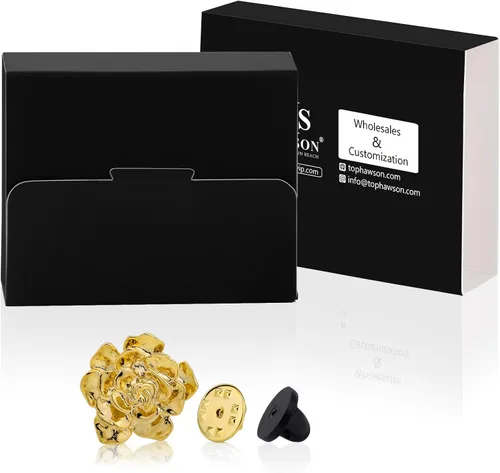 Vista 6 de Broche de solapa en tono dorado de 18 quilates para hombre, broches de metal con flores para mujeres, accesorios de traje para hombre, para boda