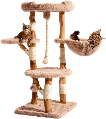 Vista 9 de Torre Estética para Gatos para Gatos Grandes, Árbol Grande para Gatos Maine Coon de Interior con Piel de Zorro Sintética, Poste Rascador de Sisal