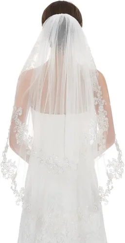 Vista 3 de EllieHouse Mujer Corto, 2 Encaje Boda Nupcial velo con peine, L24