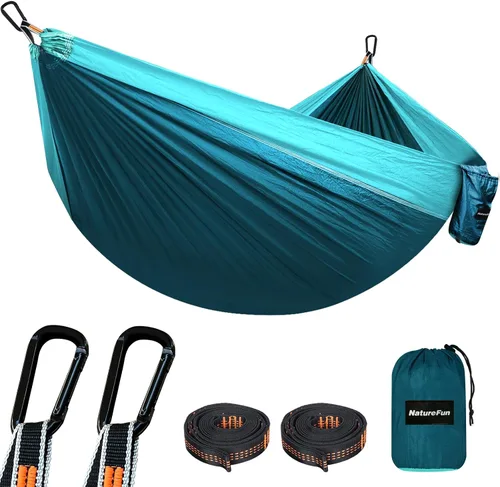 Vista 22 de NATUREFUN Hamaca ultraligera para viajes y camping Capacidad de carga de 300 kg, transpirable, de secado rápido Incluye 2 mosquetones premium, 2