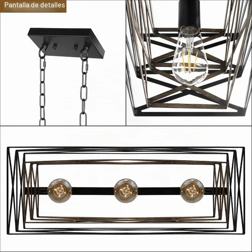 Vista 7 de Sigaitwei Lámpara de comedor de granja de 21 pulgadas, iluminación de isla de cocina de 3 luces, lámpara industrial para comedor, sobre mesa
