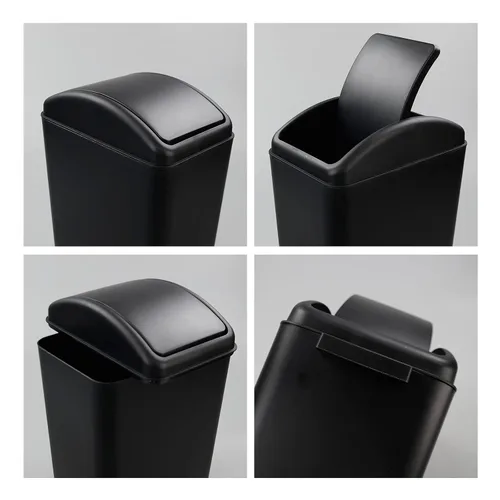 Vista 3 de Cubo de basura pequeño de plástico de 4.2 galones con tapa giratoria, bote de basura para cocina, color negro Small Garbage Bin Removable
