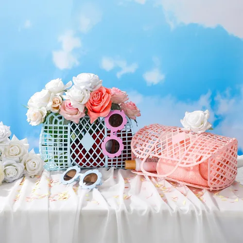 Vista 2 de Sweetude 6 juegos de bolsas de gelatina con lentes de sol de flores para niñas y mujeres, 6 bolsas de gelatina de plástico, bolsa de gelatina, cesta
