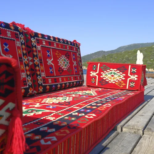 Vista 7 de Arabic Majlis - Sofá de asiento de piso de 75 x 27 x 4 pulgadas para sala de estar, sofás de colchón árabe, Diwan marroquí oriental, muebles