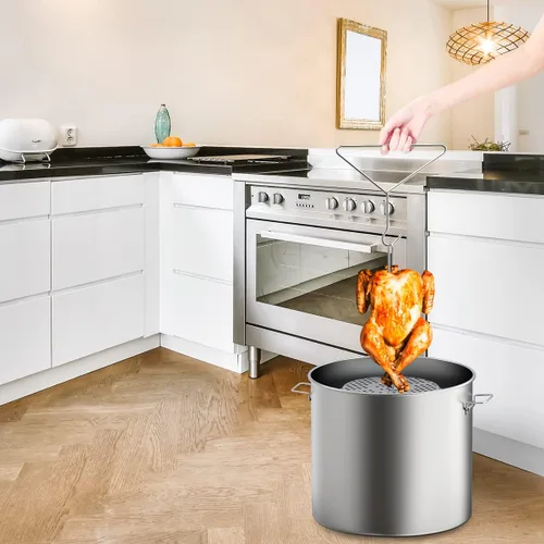 Vista 8 de Kit de soporte para freidora de pavo SafBbcue Soporte vertical para asar pollo con estante para pollo Asador con soporte para pavo Kit de accesorios