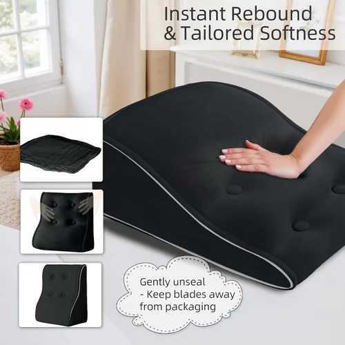 Vista 6 de Almohada de cuña de cama para cabecero, juego de cuña triangular para sentarse en la cama, reflujo ácido, poscirugía y ronquidos (terciopelo negro)