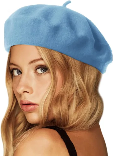 Vista 28 de Wheebo Boina de lana, color sólido, estilo francés, gorro cálido de invierno para mujeres y niñas Albaricoque
