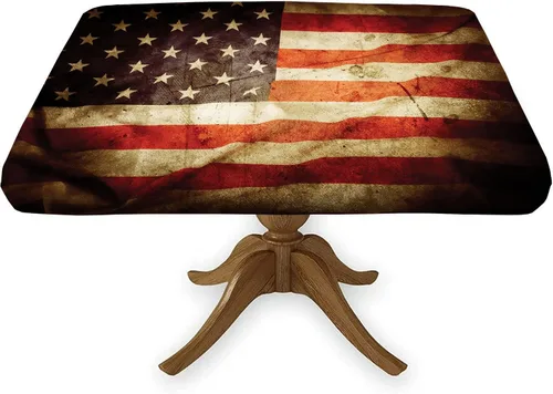 Vista 17 de Mantel cuadrado ajustable con bandera americana, 4 de julio, Día de la Independencia, manteles de madera con borde elástico, resistente a