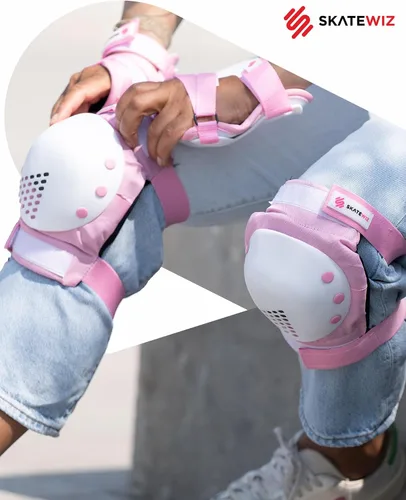 Vista 4 de SKATEWIZ Juego de almohadillas de protección para patineta para niños y adultos - Smash - Almohadillas para patines [6 piezas] con protectores