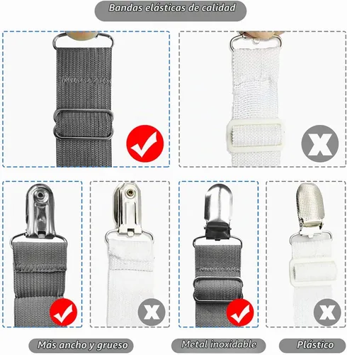 Vista 6 de Correas de sábanas, correas de sábanas fáciles de instalar, clips de sábana bajera, cierres de sábanas ajustables, di adiós a las sábanas Gris