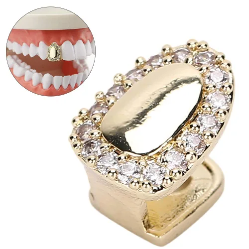 Vista 6 de Parrillas dentales, dientes de hip hop, dientes brillantes chapados en oro, un solo diente para tus dientes, hombres y mujeres, joyería de hip hop