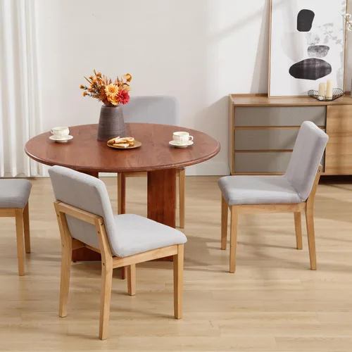 Vista 9 de Kmax Juego de 2 sillas de comedor, elegantes sillas de cocina rústicas de madera sin brazos, tapizadas para comedor, sala de estar, lino, gris