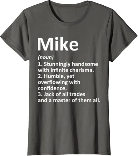 Vista 9 de MIKE Definition - Camiseta divertida para regalo de cumpleaños con nombre personalizado, Negro, S