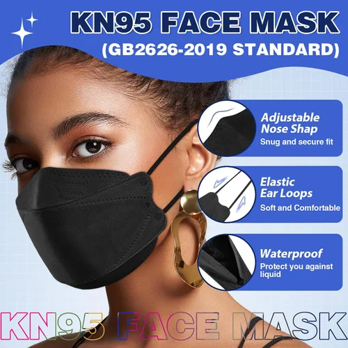 Vista 2 de XDX Mascarillas KN95 paquete de 100 unidades, 5 capas, transpirables, cómodas, mascarillas KN95 para adultos, mujeres y hombres, máscaras negras