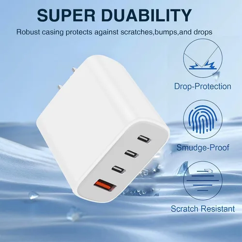Vista 7 de Bloque de cargador USB-C, bloque de cargador de pared con cable C a C, adaptador de corriente de 4 puertos y enchufe de pared, bloque de carga