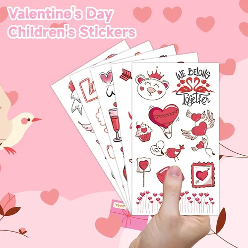 Vista 3 de EMOME Tatuaje temporal de San Valentín de 100 estilos para niños y mujeres, tatuajes temporales para decoración de fiesta de San Valentín