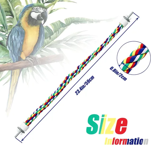 Vista 2 de Weewooday 2 perchas de cuerda para pájaros, cuerda de escalada, accesorios para loros, periquitos, cacatúas, conures (21.6 pulgadas)