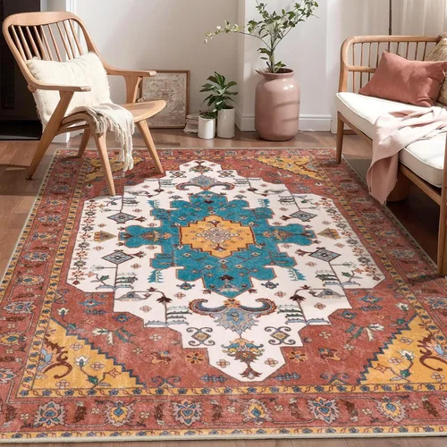 Vista 630 de SERISSA - Tapetes florales vintage, antideslizante, lavable, pequeño, ultrasuave, bohemio, de pelo bajo, para entrada, interiores, habitación