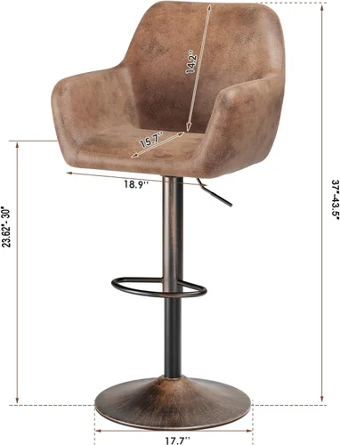 Vista 9 de Keyluv Juego de 2 taburetes de bar para encimera de cocina, taburetes de bar de altura giratoria ajustable de 29 pulgadas, sillas de bar de piel