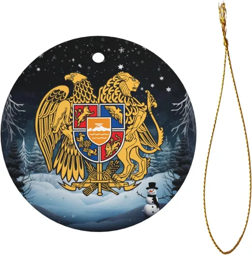 Vista 2 de Escudo de armas armenio encantadores adornos colgantes de cerámica para árbol de Navidad, 2.9 pulgadas, decoración para el hogar en interiores