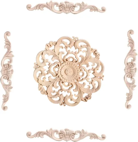 Vista 6 de 5 piezas de apliques de madera onlays decorativos para muebles, incrustaciones talladas en madera para puerta de cama, armario, muebles, decoración 1