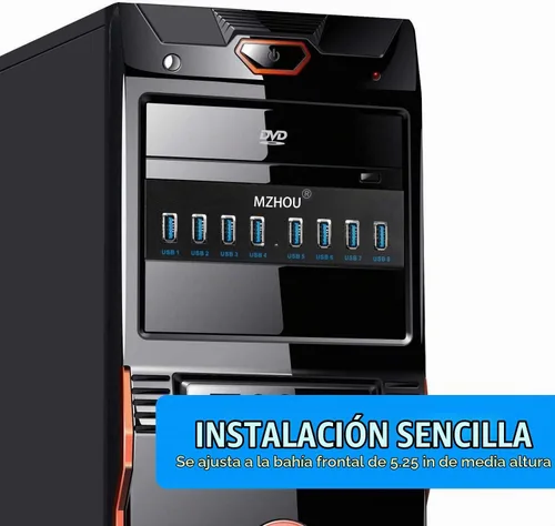 Vista 3 de Tarjeta de expansión de concentrador de panel frontal USB 3.0 de 8 puertos - con cables de 19 pines y SATA, 5 tornillos de montaje - Compatible