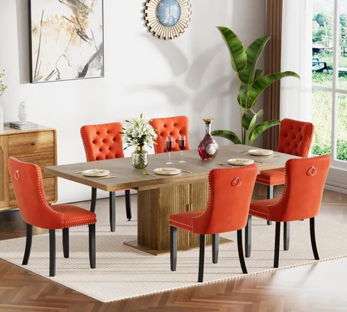 Vista 14 de Juego de mesa de comedor extensible de 5 piezas, juego de mesa de comedor extensible de estilo granja para 4, mesa de cocina expandible de madera