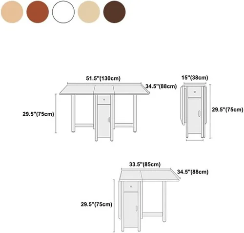 Vista 3 de LAKIQ Mesa de comedor plegable de madera maciza con almacenamiento, mesa de cocina rectangular con cajones, mesa de cocina plegable con ruedas, solo