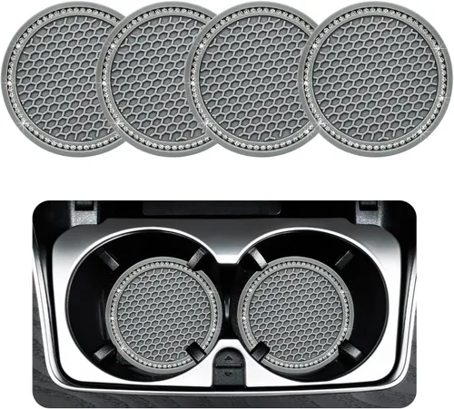 Vista 11 de Ziciner Paquete de 4 posavasos brillantes para automóvil, portavasos de goma suave con cristal, tapete antideslizante con diamantes de imitación