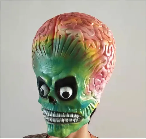Vista 7 de Máscara de alienígena de látex espeluznante máscara de Halloween disfraz de fiesta de Halloween adulto marciano máscara marciana máscara marciana