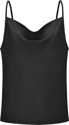 Vista 4 de Miqieer Camiseta básica de seda para mujer, con cuello en V, holgada, sin mangas, de satén, para mujer