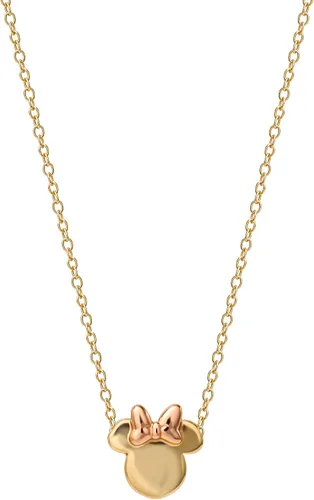 Vista 4 de Disney Collar con colgante de Mickey Mouse y Minnie Mouse, chapado en oro sobre plata de ley, 18.0in