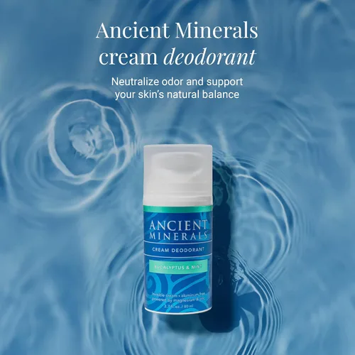 Vista 2 de Ancient Minerals Crema desodorante natural, aroma a eucalipto y menta, sin aluminio, desodorante vegano para mujeres y hombres con magnesio, zinc