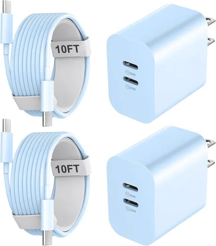 Vista 13 de Cargador para teléfono 15/16/17 Pro Max de carga rápida, bloque de carga USB C de doble puerto de 20 W con cable de carga USB C a C de 6.6 pies