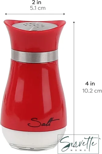 Vista 7 de Juego de cuchara redonda de silicona y coctelera de sal y pimienta de vidrio de 4 oz (rojo)