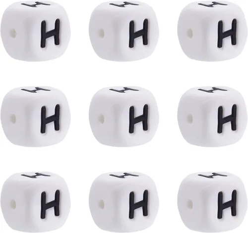Vista 23 de Mega Pet 10 cuentas de silicona en forma de cubo de silicona con la letra A, cuentas sueltas del alfabeto, cuentas del alfabeto, de 0.472 x 0.472 x