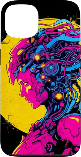 Vista 7 de Funda estilo anime futurista Cyberpunk para iPhone 16 Robot Woman