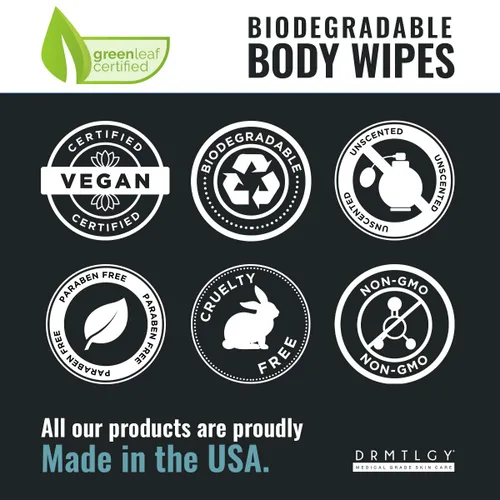 Vista 8 de DRMTLGY Toallitas de ducha para cuerpo y cara para mujeres y hombres, 45 toallitas. Toallitas de limpieza XTRA grandes biodegradables sin enjuague