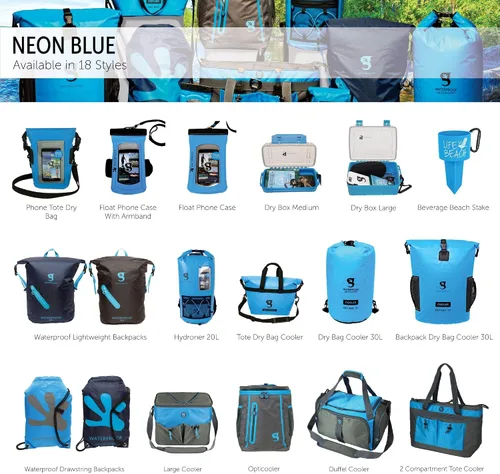 Vista 4 de geckobrands Mochila impermeable de 30 litros, bolsa seca ligera y plegable, azul marinoazul neón
