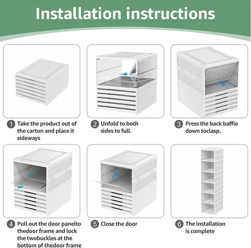 Vista 4 de Caja Organizadora de Almacenamiento para Zapatos 6 Niveles, Plegable y Colapsable, Apilable, para Zapatos de Tamaño 12, Sin Ensamblaje, para Hombres