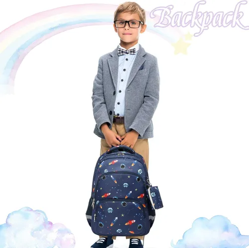 Vista 9 de MIRLEWAIY Mochila para niños de 15.7 pulgadas, juego de 3 piezas con lonchera y estuche para lápices para escuela, niñas, niños y estudiantes