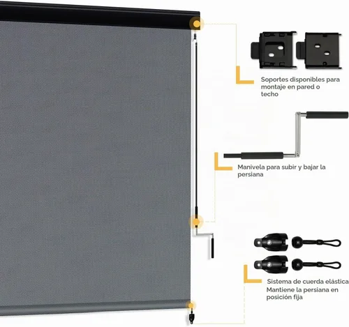 Vista 5 de VICLLAX Persiana enrollable de tela solar prémium para exteriores, para porche, patio, balcón, funciona con manivela con cenefa protectora de Grafito